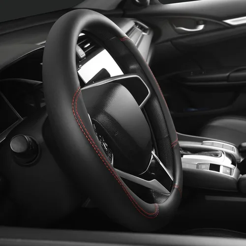 Vista 3 de Szttswamp - Funda para volante de automóvil, piel de microfibra, 14.5-15 pulgadas (negro)