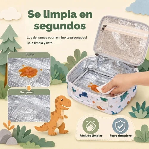 Vista 4 de LOIDOU Lonchera para niños y niñas, bolsa térmica con aislamiento térmico y reutilizable, para viajes escolares (dinosaurio)