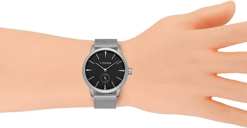 Vista 6 de FORSINING Reloj de pulsera mecánico de cuerda manual con visualización analógica estilo deportivo para hombres con correa de piel Negro Plata Beige