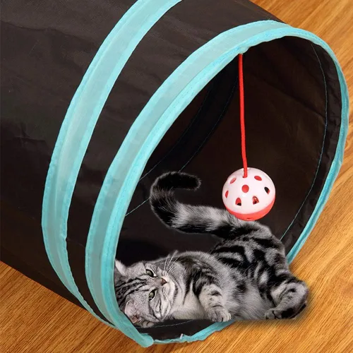 Vista 4 de Juguete de túnel para gatos de 5 vías, plegable para gatos, casa de juegos para mascotas, tubo con bolsa de almacenamiento para gatos, cachorros