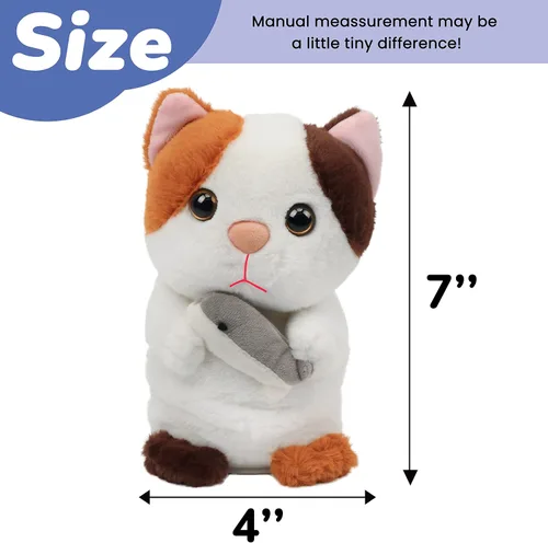 Vista 2 de Hopearl Gatito parlante repite lo que dices, gato con pez, juguete animado interactivo eléctrico, juguete de peluche para niños pequeños, 7 pulgadas