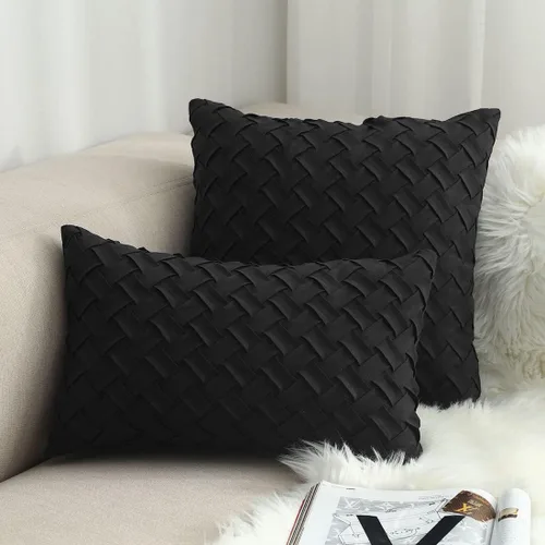 Vista 2 de vctops Funda de Almohada Decorativa con Patrón de Tejido de Canasta Boho, Gamuza Súper Suave, Funda de Cojín de Acento Cuadrada Sólida para Sillón