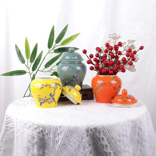 Vista 4 de XINGYAN Chinoiserie - Juego de 3 tarros de jengibre, porcelana china azul y blanca, tarro de almacenamiento decorativo para el hogar con tapa