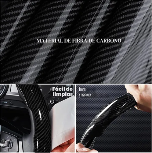Vista 3 de Fundas de volante de fibra de carbono de 3 piezas con clip para volante (negro)