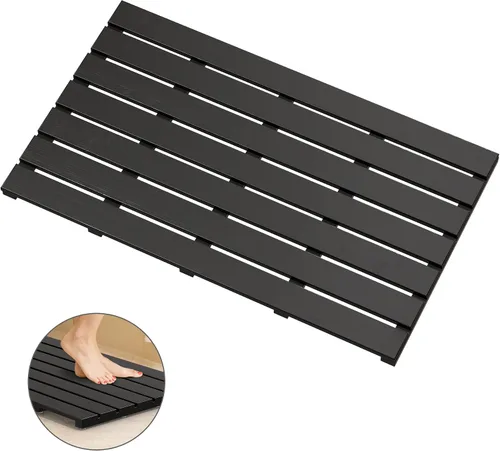 Vista 12 de Tapete de baño para ducha de lujo, antideslizante, de madera de bambú, impermeable, para uso en interiores o exteriores (negro)