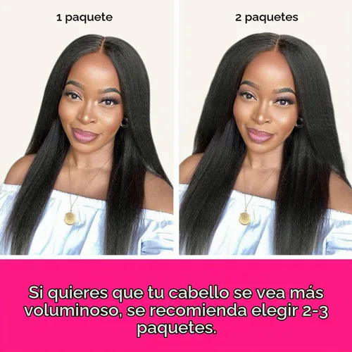 Vista 5 de Extensiones de cabello Lashey con clip, 100% cabello humano real, liso tipo afro, borde invisible, sin costuras, con clip, 3.53 oz, negro natural