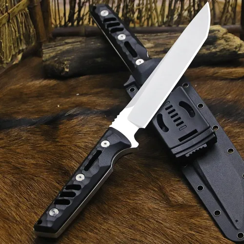 Vista 5 de BA-KOR Cuchillo de caza de espiga completa de 14.2 pulgadas (estilo japonés) - Cuchillo de supervivencia de acero DC53 de 0.315 in, mango y funda