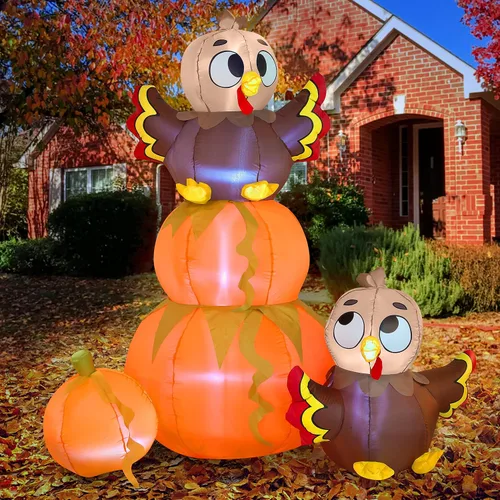 Vista 8 de Joiedomi Calabaza Apilable Inflable de 6 Pies de Acción de Gracias con Pavo con LEDs Integrados, Decoraciones Inflables para Exteriores para Patio