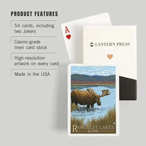 Vista 3 de Lantern Press Rangeley, Maine, Moose Drinking at Lake (52 cartas de juego, baraja de cartas de tamaño póquer con comodines)