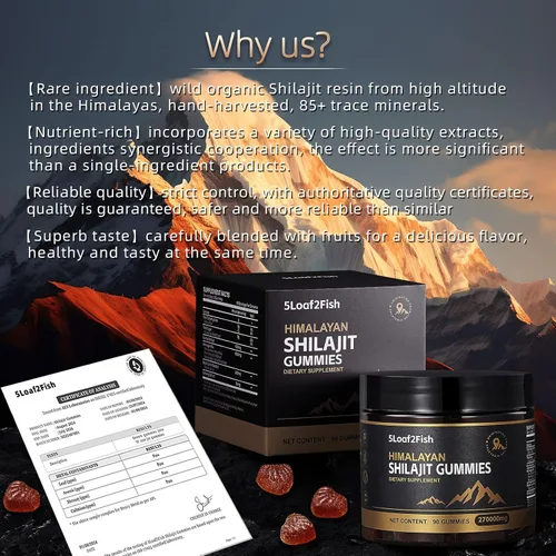 Vista 2 de Gomitas Shilajit orgánicas, gomitas puras del Himalaya Shilajit para hombres, mujeres de oro, minerales naturales de más de 85 traza, ashwagandha