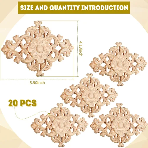 Vista 3 de 20 piezas de apliques largos de madera tallada Onlays para muebles tallados, calcomanías decorativas de tallado de madera para pared, puerta