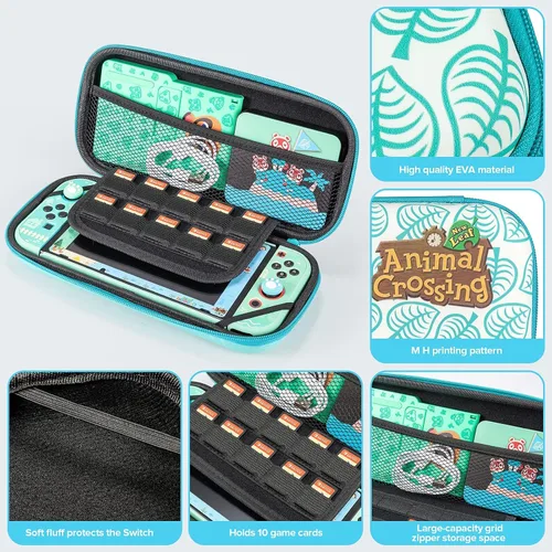 Vista 3 de Gefacr GEFACR Case for Switch with Animal Crossing,Switch Accessories Bundle Carry Case & Protective Case Cover,Screen Protector & Thum green