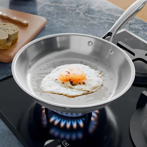 Vista 2 de Verel Sartén de acero inoxidable – Sartén de acero inoxidable de 8 pulgadas, apta para lavavajillas y horno