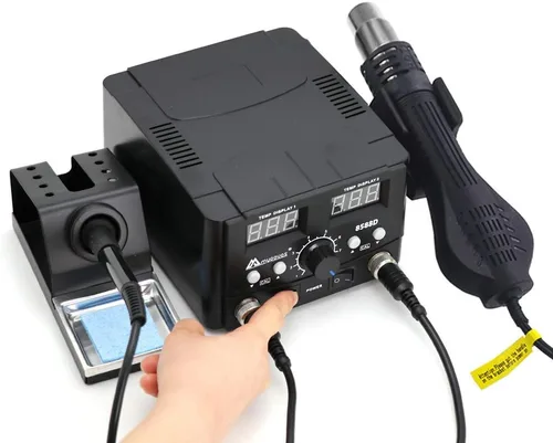 Vista 6 de Estación de soldadura LED digital 2 en 1 de 750 W con pistola de aire caliente para estación de reprocesado, soldador eléctrico para soldadura