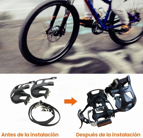 Vista 4 de EKDJKK 1 par de pedales de bicicleta con clip para los dedos del pie y correa, jaulas de clips para dedos de bicicleta, cubierta de pie de pedal