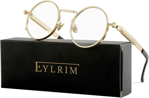 Vista 3 de EYLRIM Gafas de sol redondas steampunk hippie montura de metal gótico lente de bloqueo UV 100