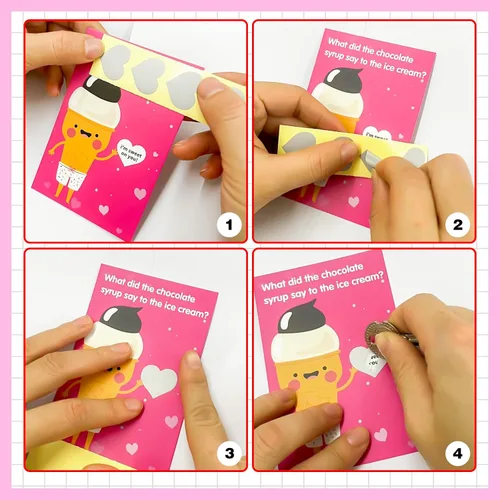 Vista 5 de JUESMOS Tarjetas de San Valentín para niños, 30 tarjetas divertidas de broma para raspar con calcomanías, tarjetas de felicitación de San Valentín
