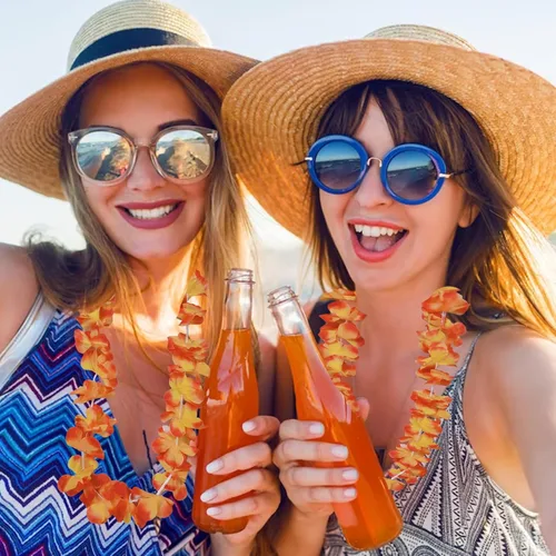 Vista 5 de 48 piezas de regalos de fiesta de Halloween, boda de otoño, naranja, Leis hawaiano Leis para fiesta Luau, 12 diademas, 24 pulseras, 12 guirnaldas