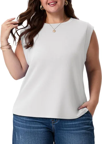 Vista 13 de OLRIK Plus Size Tank Tops for Women Cap Sleeve Soft Stretch Summer Blouses Casual Basic Tee with Underarm Coverage