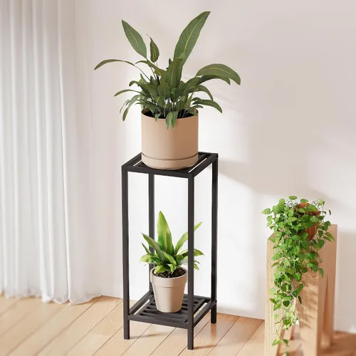 Vista 6 de Zhongma Soporte para Plantas de Interior y Exterior de 2 Niveles de 30" de Alto, 12 L x 12 W x 30 H pulgadas, Soporte de Flores de Metal Cuadrado