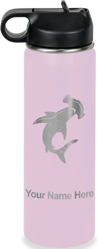 Vista 74 de LaserGram Botella de agua personalizada, tiburón martillo, acero inoxidable de doble pared aislada al vacío con popote superior, regalo grabado