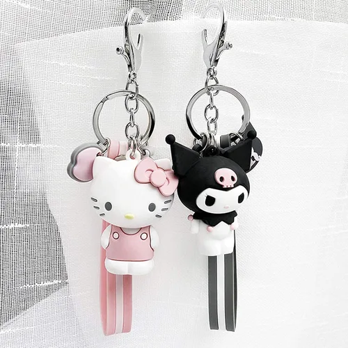 Vista 4 de Bonito llavero para niñas llavero Kuromi llavero de anime accesorios Kuromi llaveros de regalo para niñas bolso de mano dijes de coche