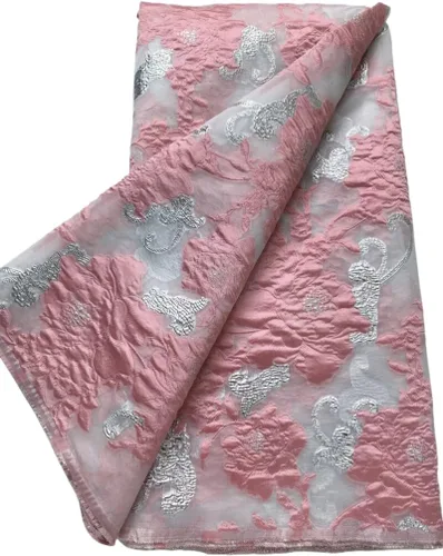 Vista 10 de Tela de encaje africano bordado francés Brocado Jacquard tejido de encaje 5 yardas de tela de encaje dorado para costura de vestido de fiesta
