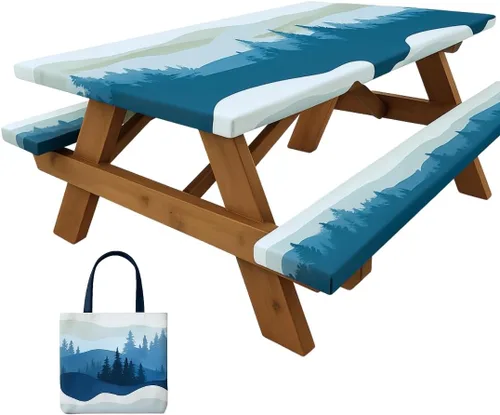 Vista 14 de RNOONY Cubierta de Mesa de Picnic de Vinilo Ajustable con Fundas de Banco y Bolsa, Mantel de 6 pies para Exteriores Impermeable y Resistente al