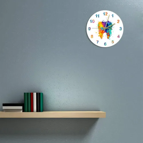 Vista 6 de The Geeky Days Acuarela Pintura Dental Impresión Reloj de Pared Clínica Dental Médica Arte de Pared No Ticking Reloj de Pared Dental Ortodoncista