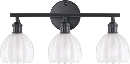 Vista 102 de Shenmoyl Lámparas de baño, lámpara de pared de 2 luces para tocador sobre espejo con pantalla de vidrio tulipán blanco para dormitorio, sala