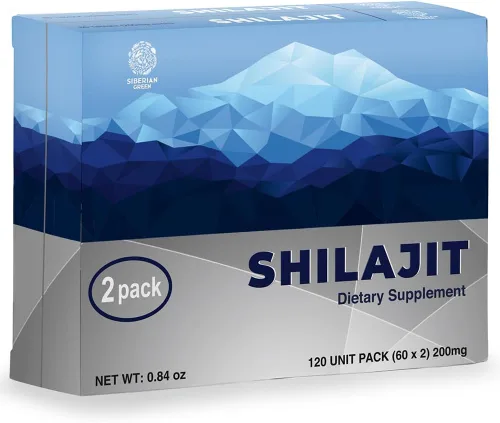 Vista 2 de Shilajit natural en tabletas, 2 paquetes de 60 tabletas (total 120 tabletas) Golden Shilajit Label