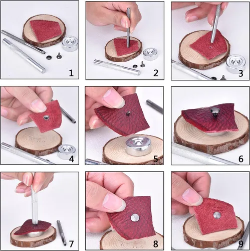 Vista 4 de Outus Remaches de cuero de una sola tapa remaches tubulares de metal con kit de herramientas de fijación para zapatos de artesanía de cuero, bolsas
