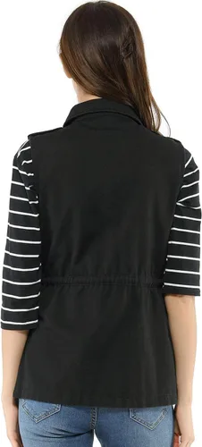 Vista 5 de Allegra K Chaqueta para mujer sin mangas con cierre, utilitaria, anorak, para uso en campo, chaleco de carga