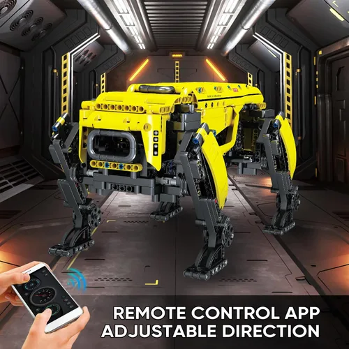Vista 3 de Mould King 15066 Kit de bloque de construcción para perros robot técnico amarillo de cuatro patas, módulo de potencia RC robot inteligente mecánico