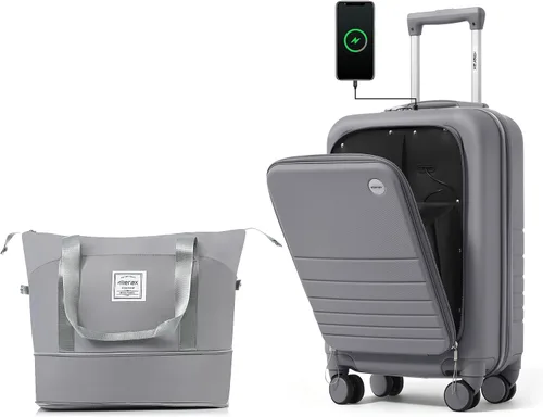 Vista 70 de Merax 3 piezas expandible ABS Hardshell equipaje Sets Spinner Wheel Maleta TSA Lock Suit Case, Apertura frontal negra, Juego de 2 piezas, Maleta