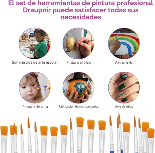 Vista 5 de 20 tiras de 120 macetas, tiras de pintura vacías con tapa, mini recipientes de almacenamiento transparentes y 40 pinceles de pintura, suministros