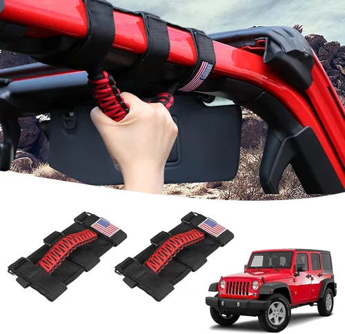 Vista 8 de GAIZON Paquete de 2 asas de agarre de barra antivuelco, asas de paracaídas para Wrangler CJ YJ TJ JL JK LJ JLU JKU Sahara Freedom Rubicon, Gladiator