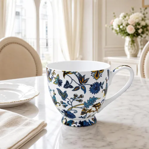 Vista 3 de Tazas florales de porcelana de hueso de 16 onzas, elegante taza de té y café floral, apta para microondas y lavavajillas, perfecta para café, té