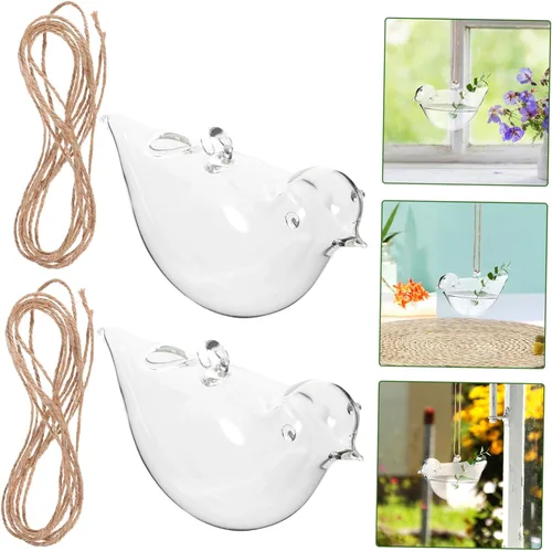 Vista 3 de Alipis 2pcs Hanging Glass Flower Pot Bird Shape Hydroponic Planter for Indoor Home Decor Creative Terrarium Container for Succulent Plants