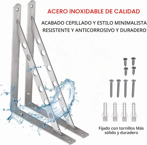 Vista 4 de YUMORE Soportes de estante de acero inoxidable de 16 pulgadas, soporte de estante sólido resistente, carga máxima: 550 libras, refuerzo de esquina