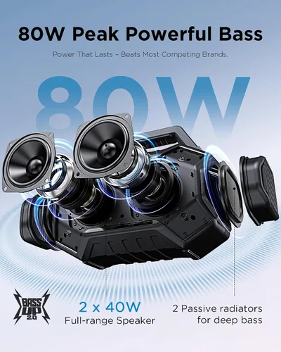 Vista 2 de ShellHome Altavoces Bluetooth 6.0 para exterior, altavoz potente de 80 W (máximo) con graves, 30 horas de reproducción, impermeable IPX6, luces RGB