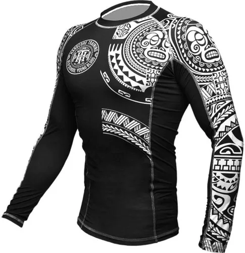 Vista 3 de Hardcore Training Camiseta de compresión para hombre, manga larga, Jiu Jitsu, MMA No-Gi, BJJ apretada, capa base de combate