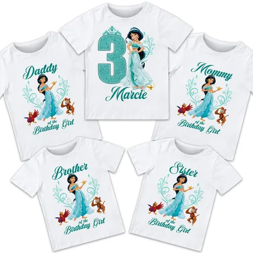 Vista 2 de Jasmine Birthday shirt, Jasmine Princess birthday tshirt, Jasmine birthday shirts, Jasmine Princess theme party shirts, Princess matching shirts