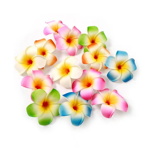 Vista 6 de 10 pinzas de flores hawaianas de plumeria hawaiana, pasadores de pelo para fiesta en la playa, horquillas artificiales de flores tropicales