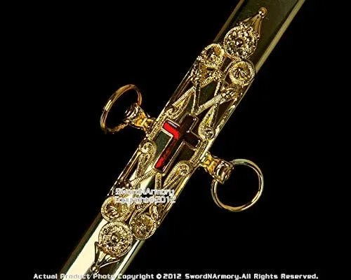 Vista 7 de Caballeros Masónicos Templarios Espada Ceremonial Accesorios Dorados Cruz Roja 27