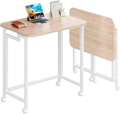 Vista 13 de 4NM Escritorio de computadora rodante móvil pequeño de 23.6", mesa carrito plegable para laptop con ruedas, escritorio de oficina portátil para Todo