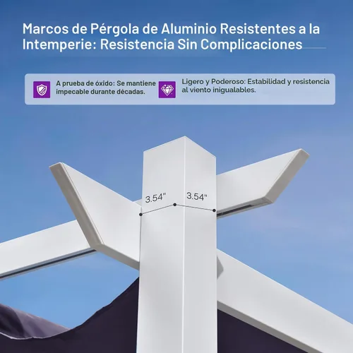 Vista 7 de PURPLE LEAF Pergola retráctil de 10 x 10 pies, pérgola blanca, toldo extra, azul marino