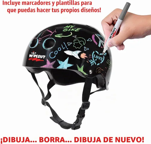 Vista 2 de Wipeout Casco de borrado en seco para niños, ideal para bicicleta, patinaje, patinaje en línea y patinaje