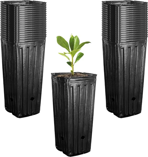 Vista 8 de RunNico 50 piezas de macetas de plástico profundas para vivero, macetas de árbol de 30 cm de alto, macetas de contenedor de plántulas negras