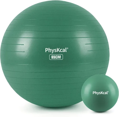 Vista 10 de PhysKcal Pelota de yoga para ejercicio, set de pilates, pelota de fitness de 4 tamaños para entrenamiento, parto, embarazo, terapia física - Bomba